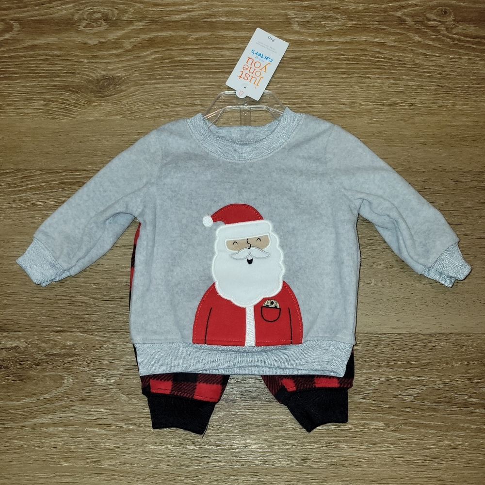 Carters Baby Boy/Girl Fleece 2 Piece Outfit Size 3 Months New Santa Plaid